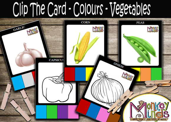 CLIP THE CARD - COLOURS - VEGETABLES - Monkey Minds