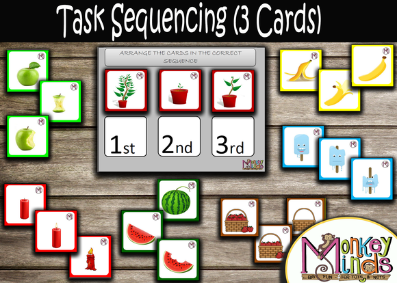 ORDER & SEQUENCE - PICTURE SEQUENCING - 3 CARDS - Monkey Minds