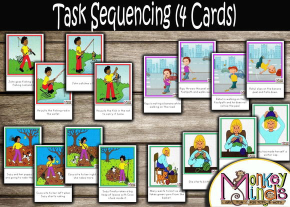 ORDER & SEQUENCE - TASK SEQUENCING - 4 CARDS - Monkey Minds