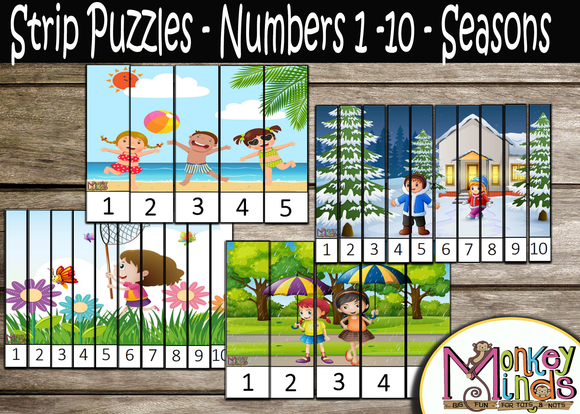 STRIP PUZZLES - NUMBERS 1 -10 - SEASONS - Monkey Minds